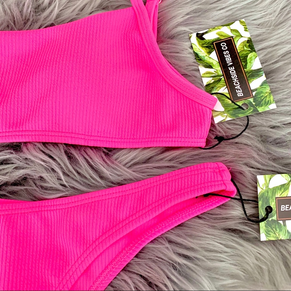 Neon Pink Ribbed Bikini NWT - Picture 5 of 9